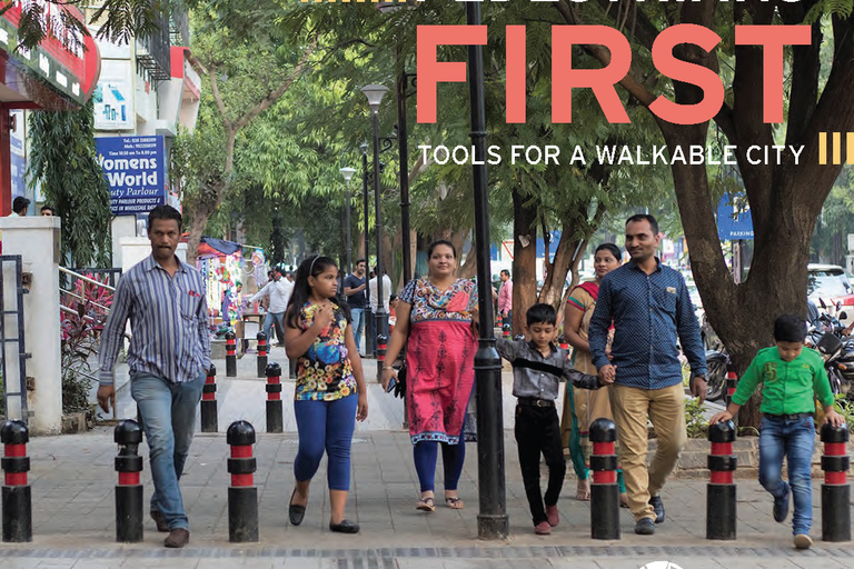 Cover of the "Pedestrians First: Tools for a Walkable City " report