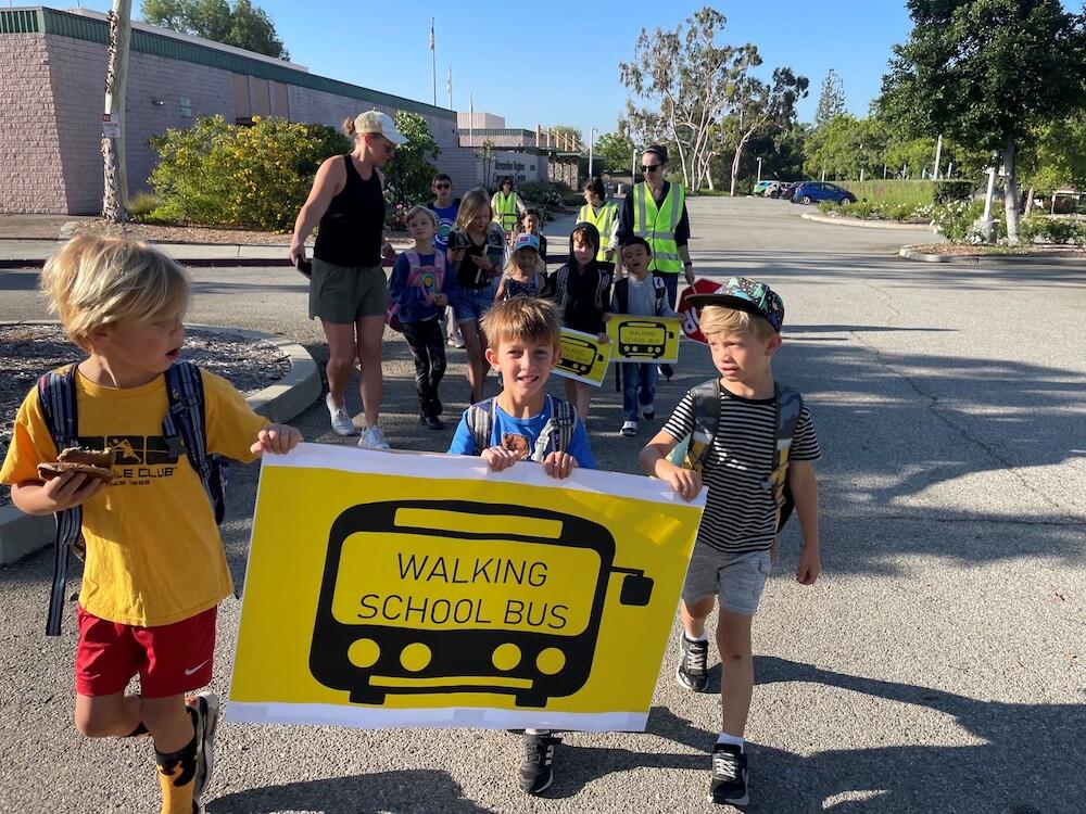 Students at Condit Elementary School leading a walking school bus