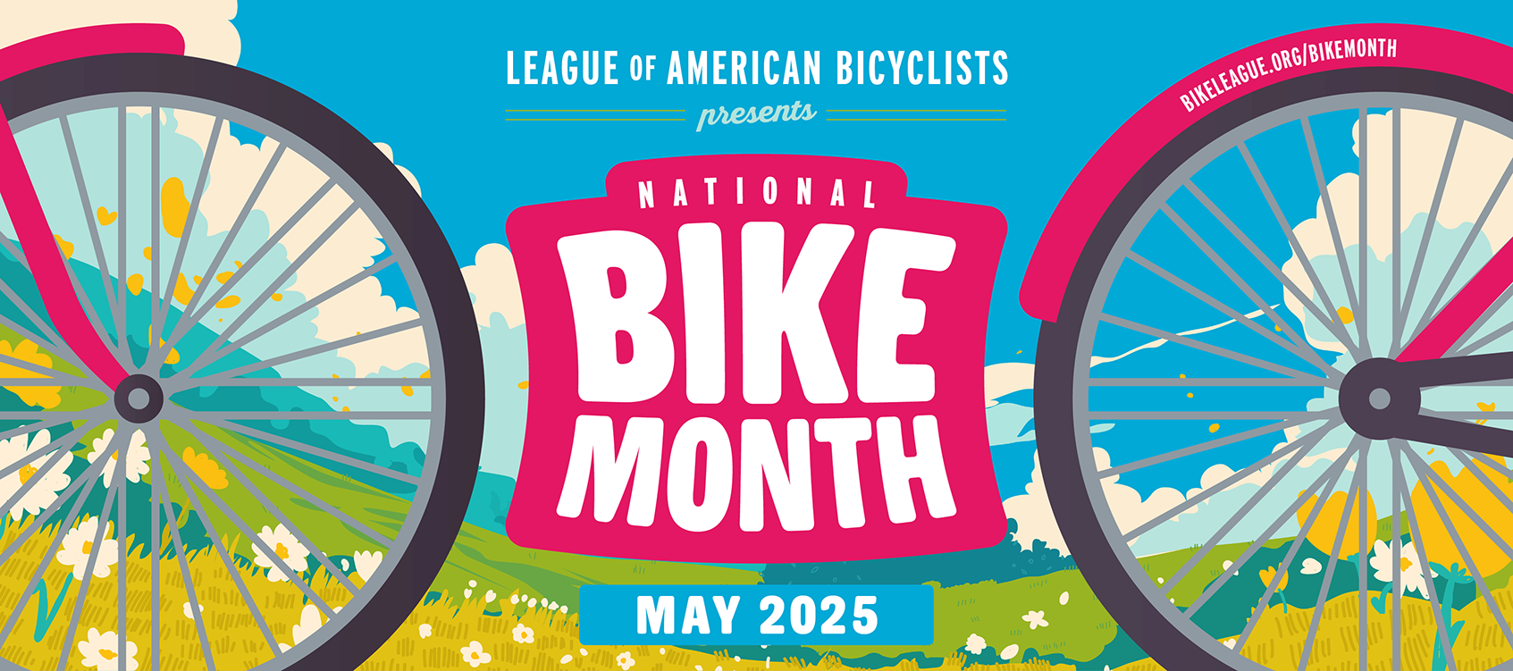  May 2025" with illustrations of a bicycle on a flower field.