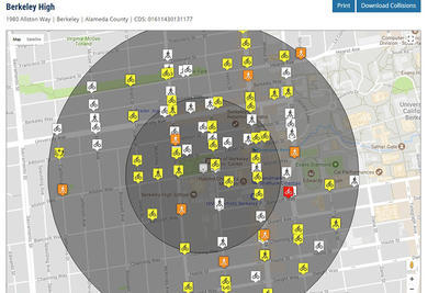 Pedestrian and bicycle collision map around Berkeley High
