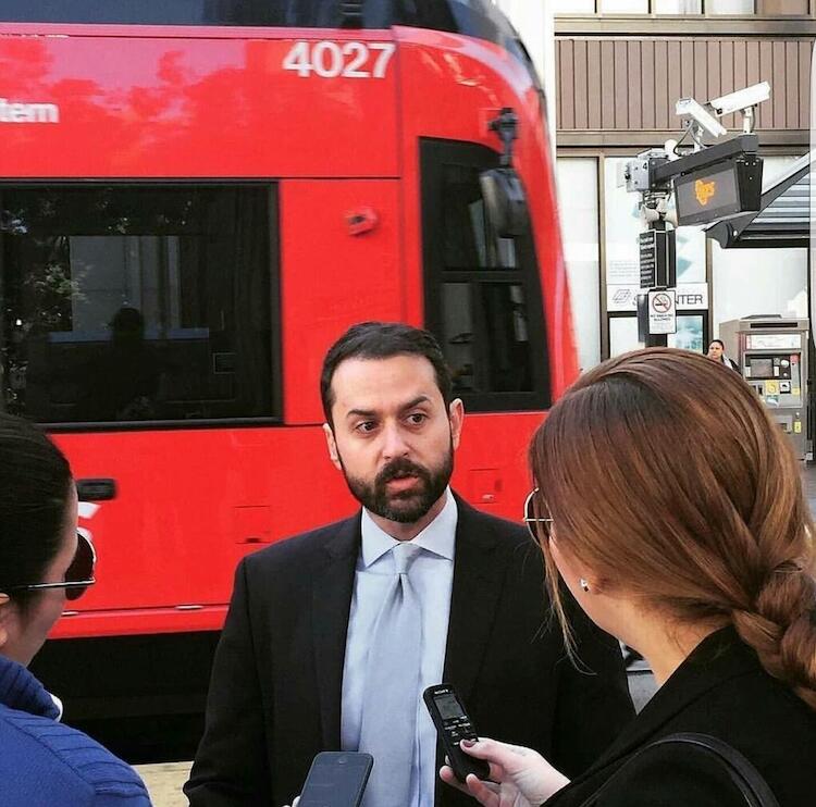 Colin Parent, Executive Director for Circulate San Diego, at a 2015 press conference in San Diego about MTS including stored value to their former Compass Card. 