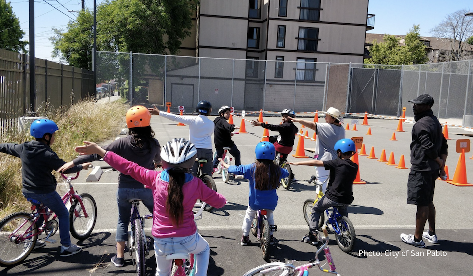Youth participating in a bike rodeo in San Pablo, CA