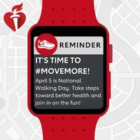 Graphic of a red smart watch with the reminder in text that "It's Time to #MoveMore!"