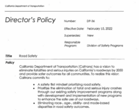 First page of the new Caltrans Directors Policy on Road Safety