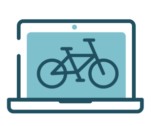 Open laptop screen with an icon of a bicycle showing on a blue background