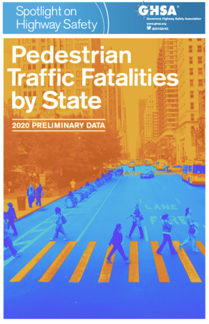 Cover of the new GHSA Pedestrian Traffic Fatalities by State Report