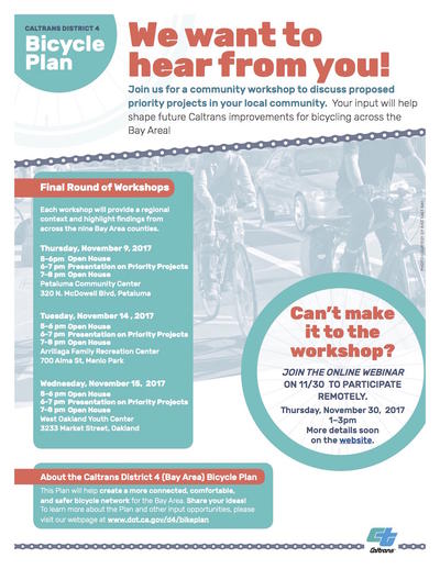 Caltrans District 4 Bicycle Plan Workshop Flyer