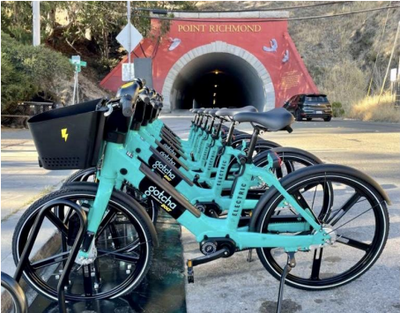 Photo showing new E-bike fleet provided by Bolt in Point Richmond, CA