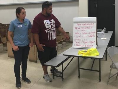 Maria Carmen Lopez and her husband share their plan for the installation of high-visibility markings with the rest of the group during the South LA CPBST